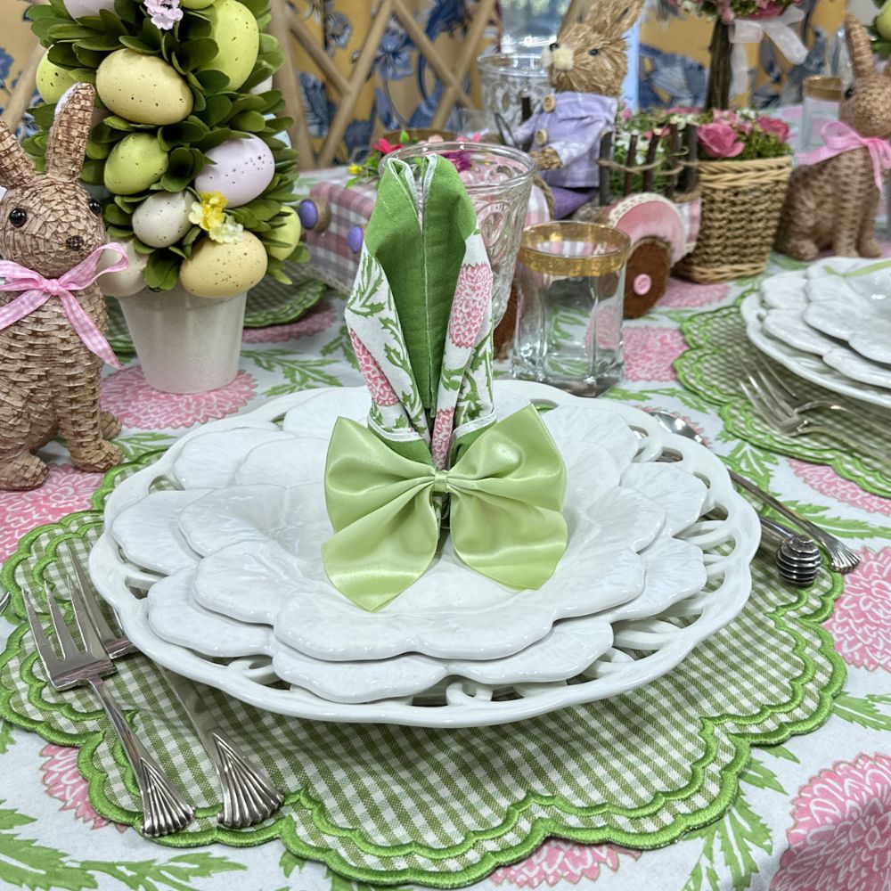 Pink and Green, Flowers & Vines - Napkin (Set of 4)