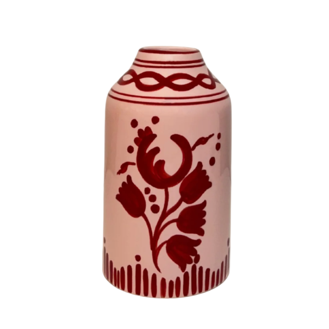 Genie In A Bottle Rose and Burgundy Handpainted Vase