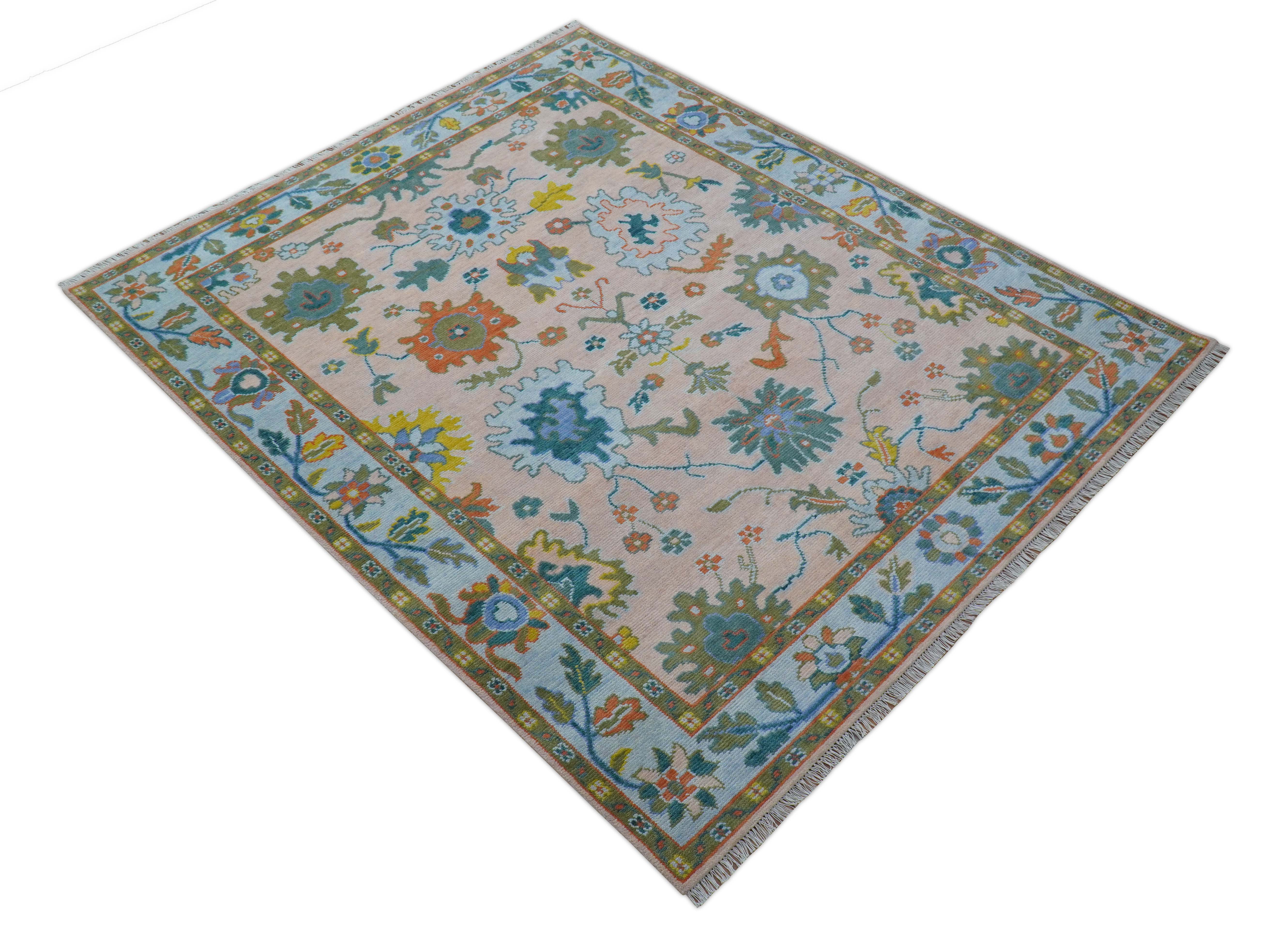 Emmy Custom Made Traditional Design Peach Hand Knotted Wool Rug