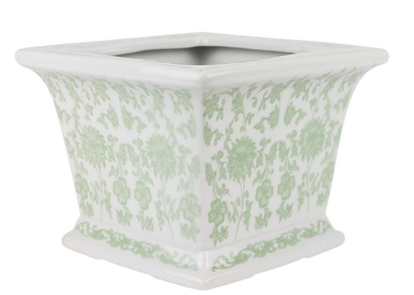 Beautiful Soft Green Square Floral Container - The Mayfair Hall