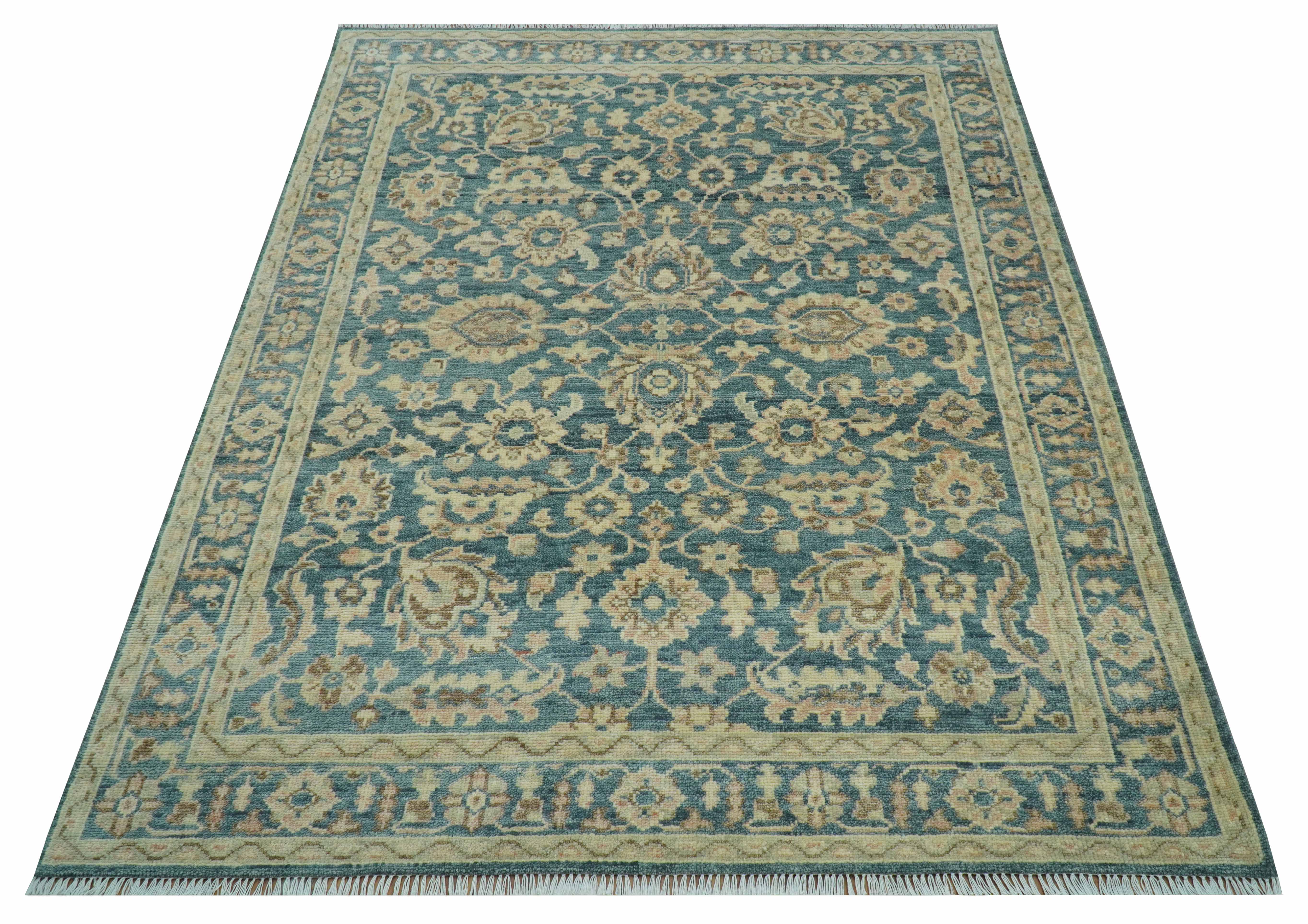 Custom Made Traditional Teal Oushak Hand Knotted Wool Rug