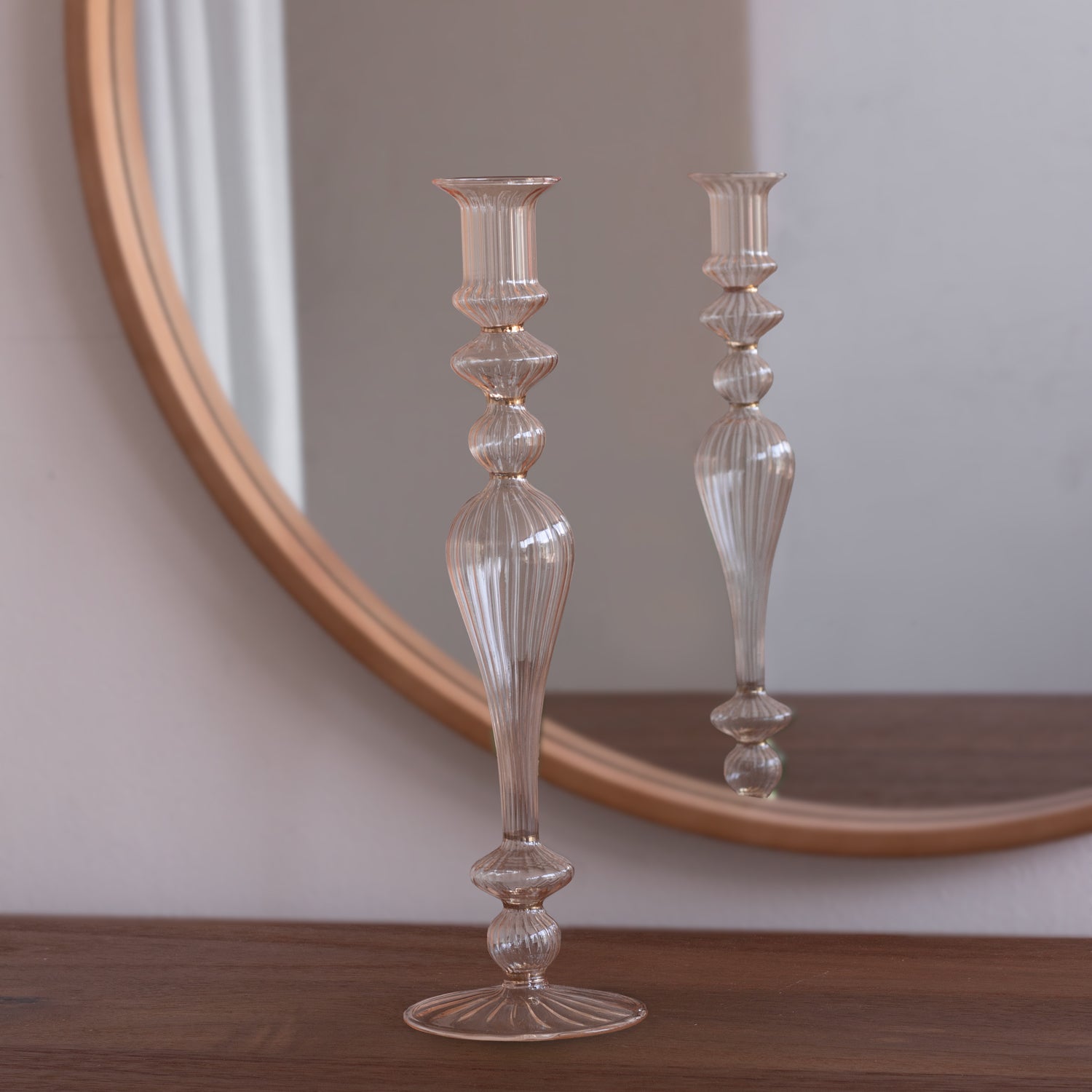 GLASS Cambridge Josephine 13.5" Candlestick Holder Set of 2 (Champagne and Gold)