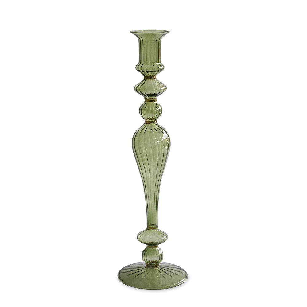GLASS Cambridge Josephine 13.5" Candleholder set of 2 (Green and Gold)