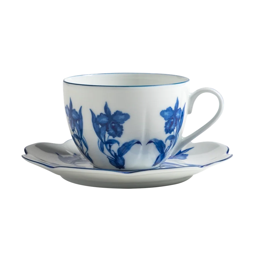 Casa das Orquideas Limoges Porcelain Tea Cup & Saucer by Tania Bulhões