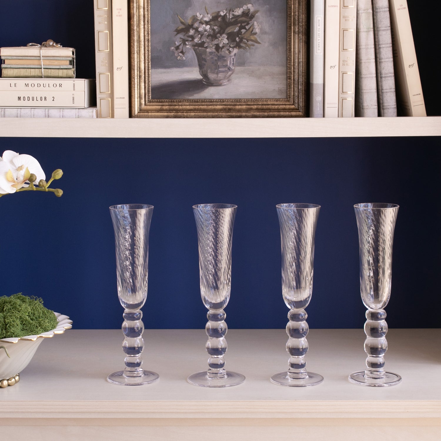 GLASS French Swirl Champagne Flute Set of 4 (Clear)