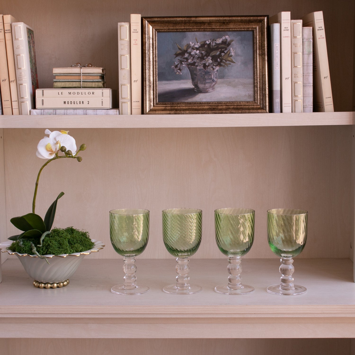 GLASS French Swirl Wine Set of 4 (Green)