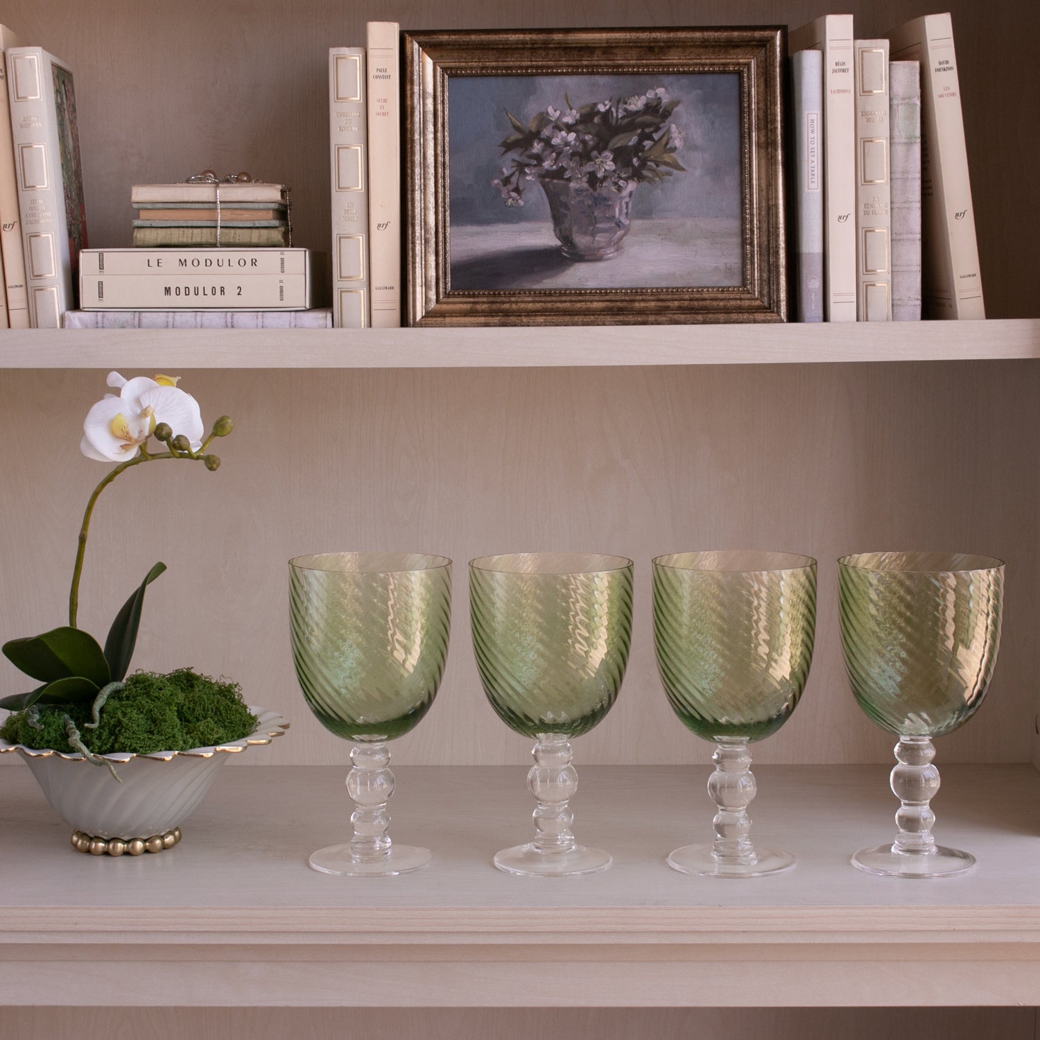 GLASS French Swirl All Purpose Set of 4 (Green)