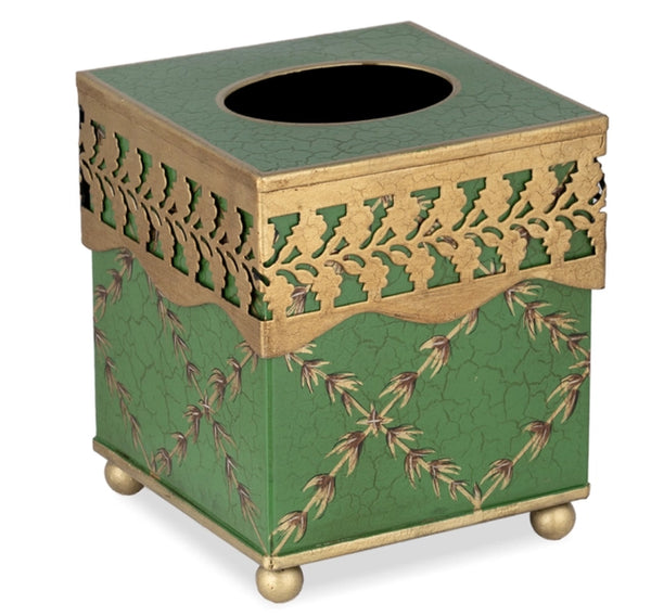 Elegant Trellis Mossy Green/Gold Trellis Tissue Box - The Mayfair Hall