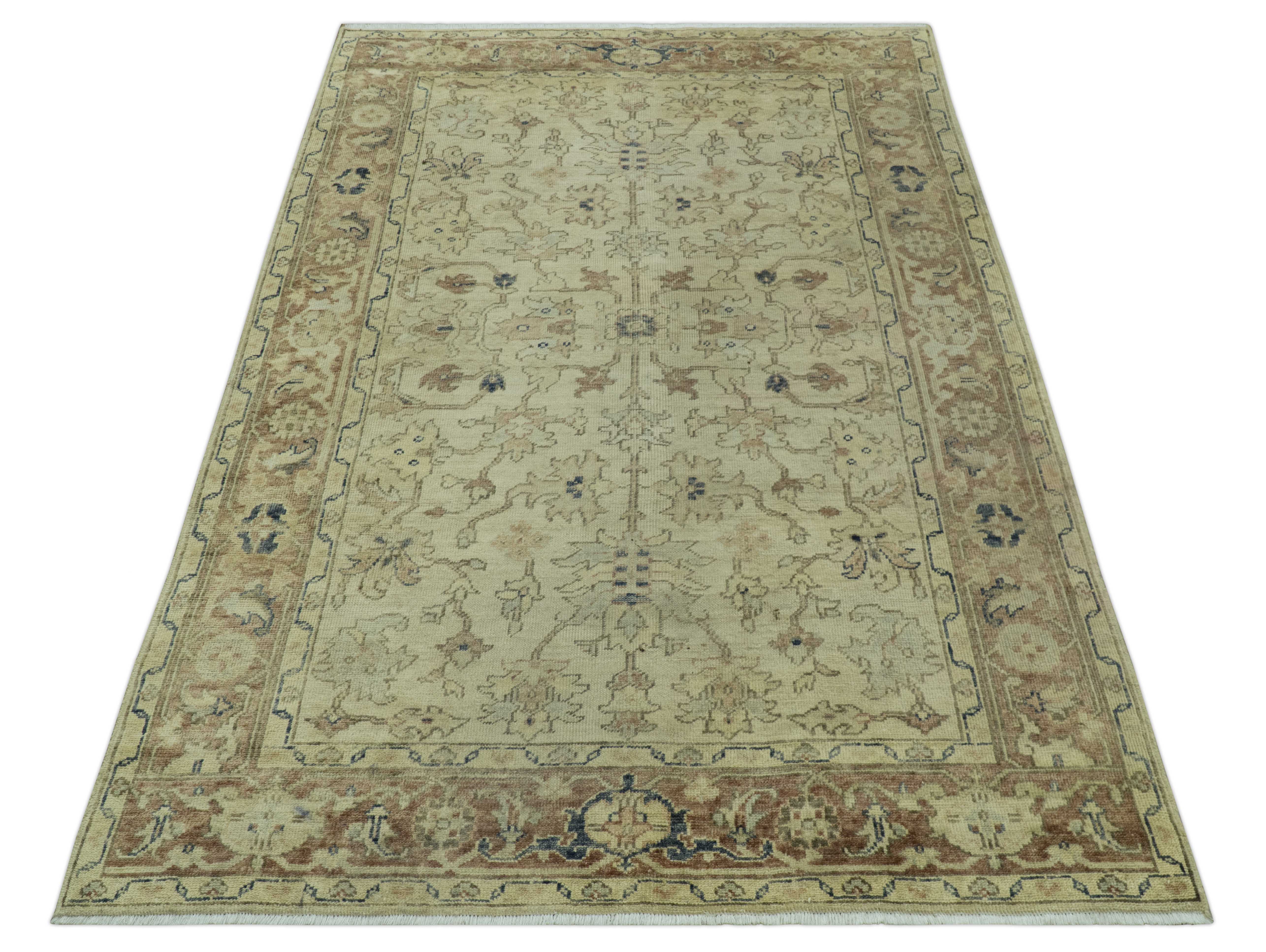 Heriz Traditional Design Beige And Blue 5.6x8 Hand Knotted Wool Area Rug