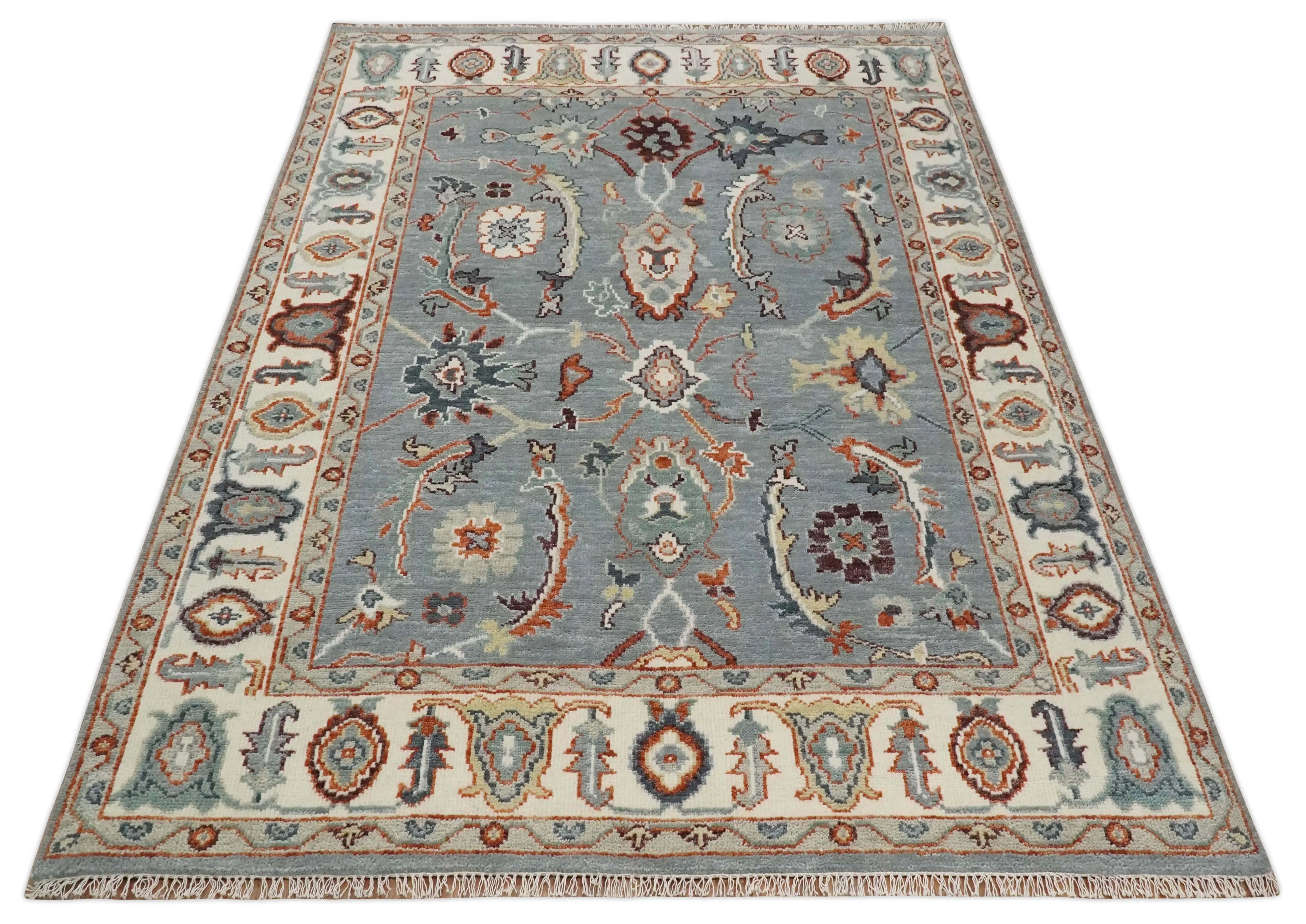 Hand Knotted Gray and Ivory Traditional Oriental Oushak Custom Made Wool Area Rug - The Mayfair Hall
