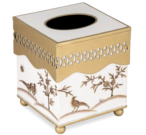 Chinoiserie and Pierced Metal Tissue Holder - 2 Colors