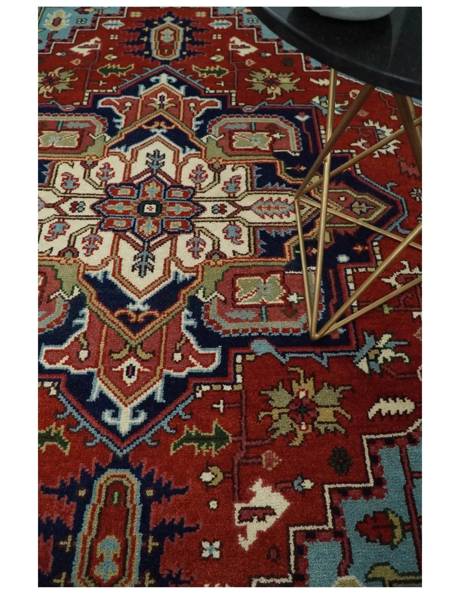 Rust and Blue Hand Knotted Traditional Heriz Serapi Multi Size wool Area Rug - The Mayfair Hall