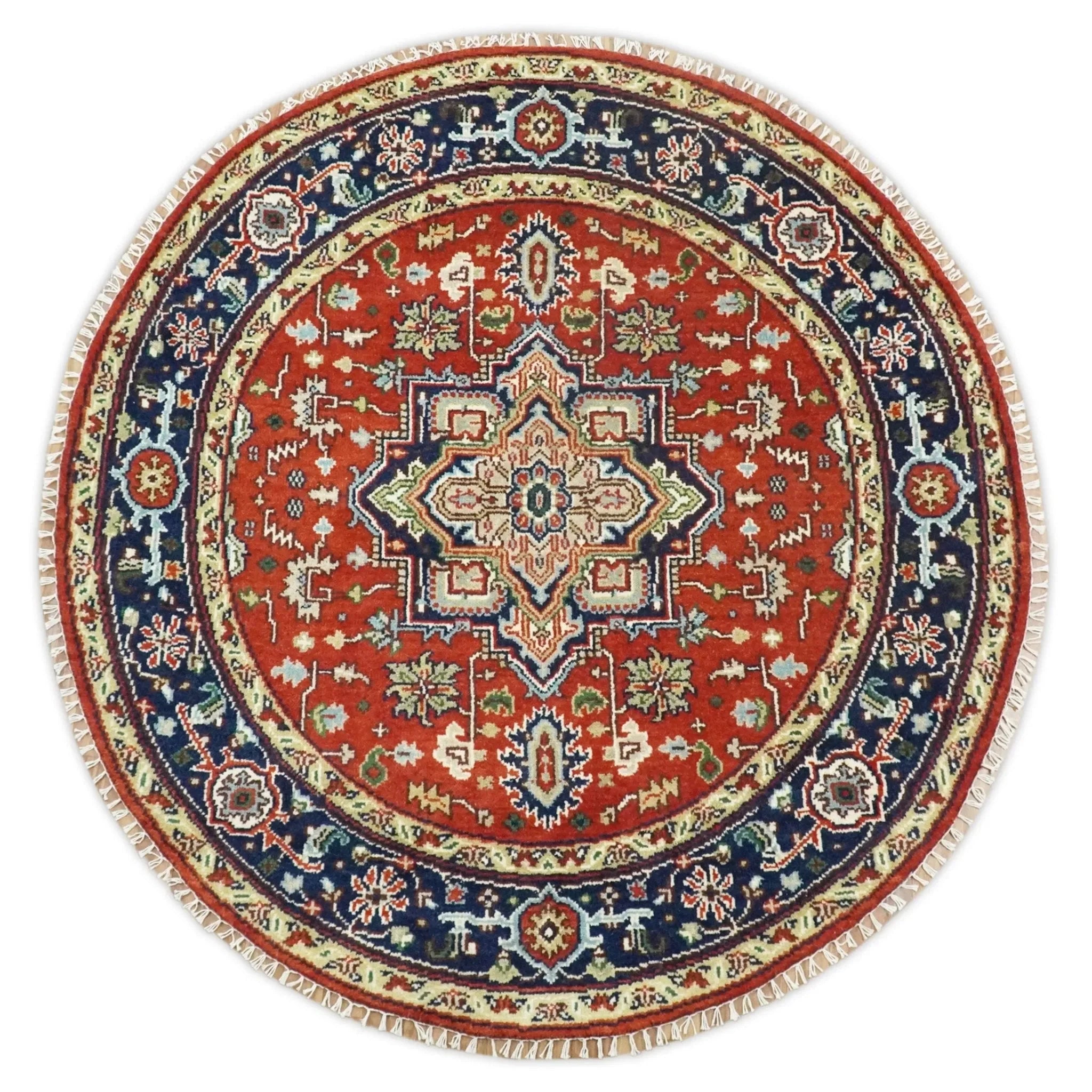 Rust and Blue Hand Knotted Traditional Heriz Serapi Multi Size wool Area Rug - The Mayfair Hall