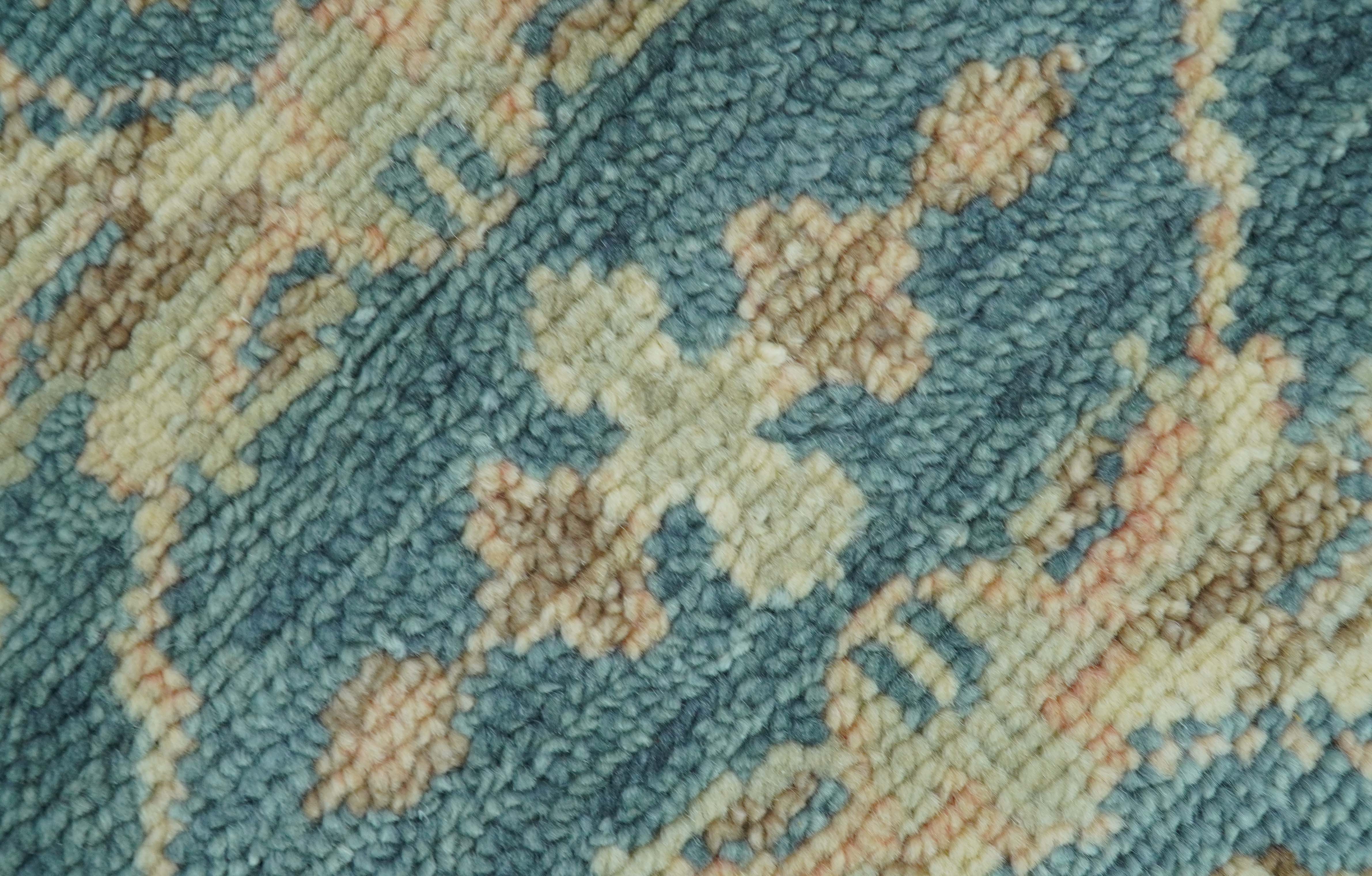 Custom Made Traditional Teal Oushak Hand Knotted Wool Rug