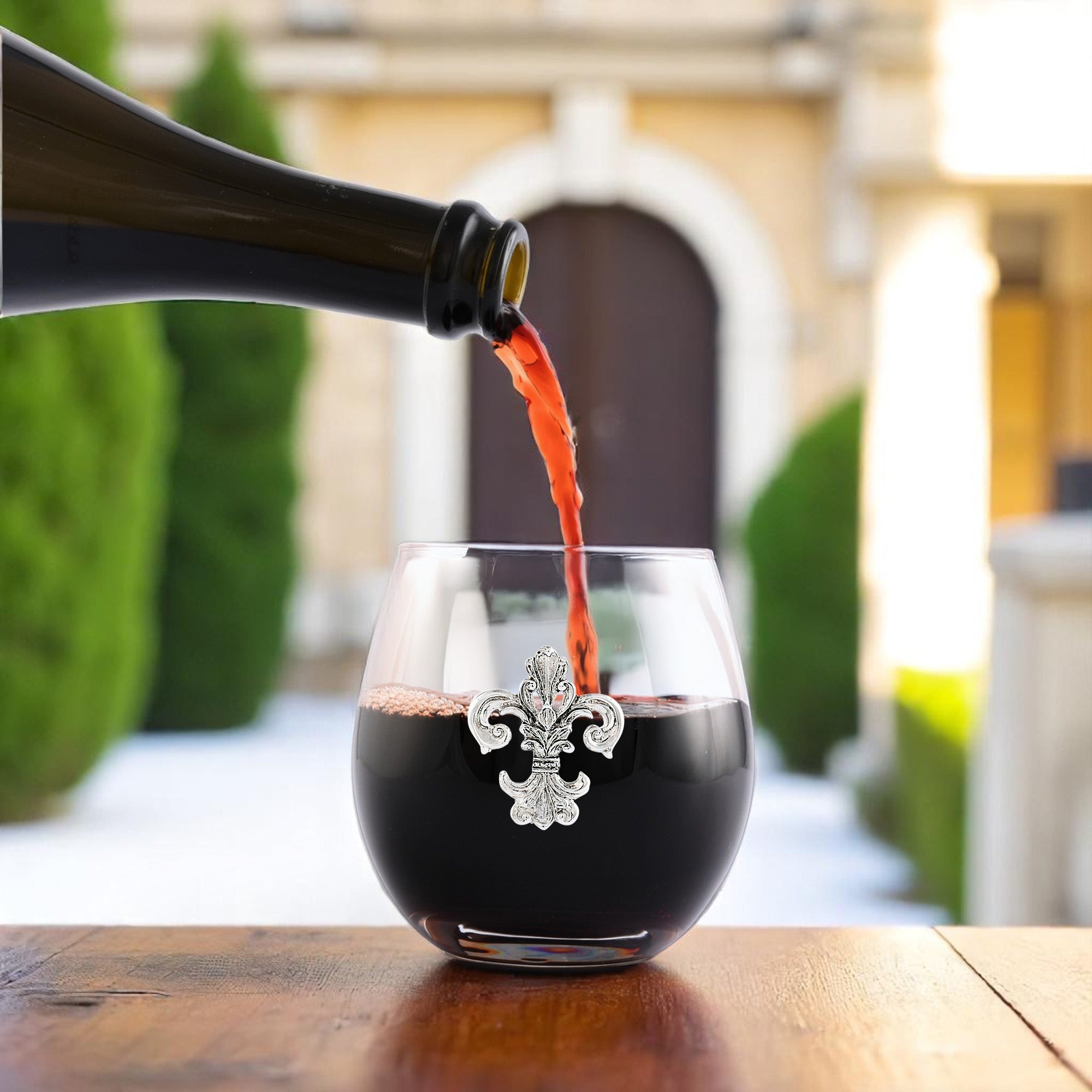 Fleur de Lis Stemless Wine Glasses - Set of 4