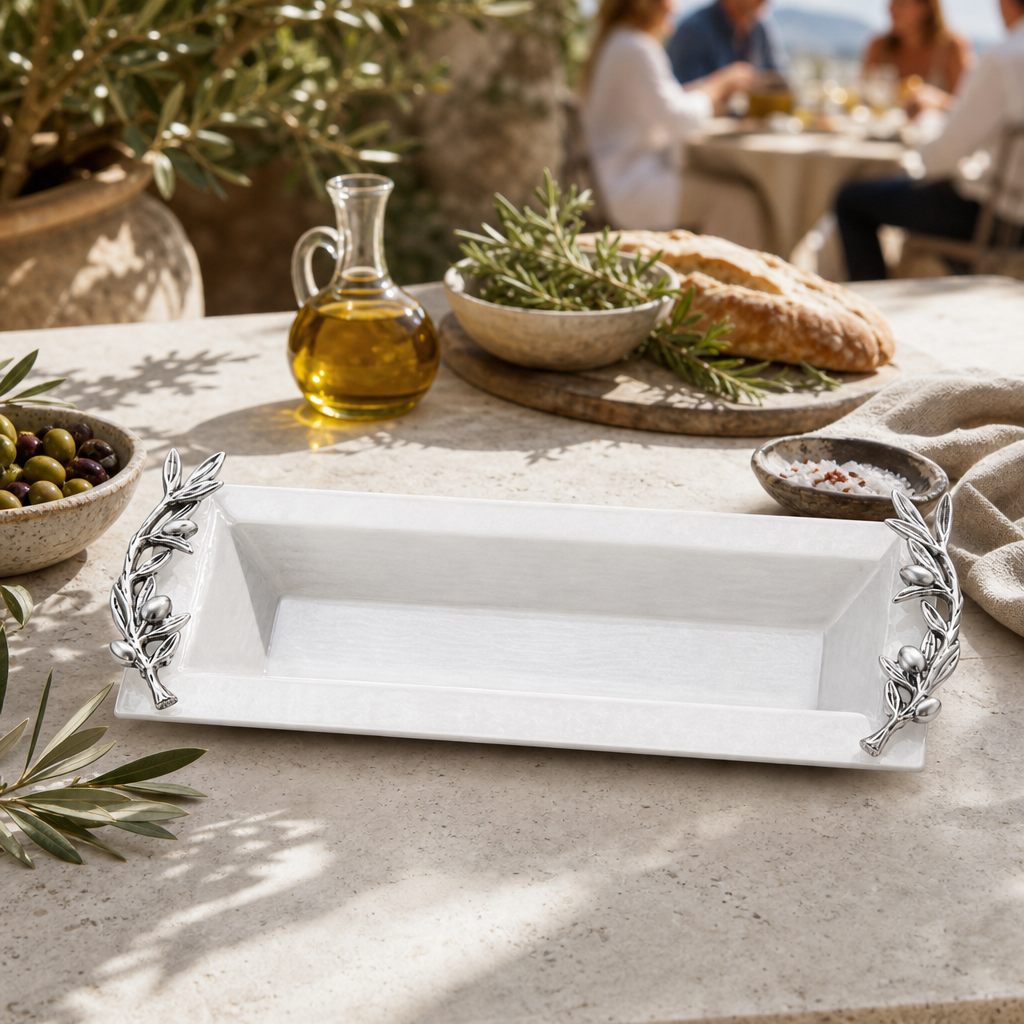 Olive Oblong Glass Serving Tray