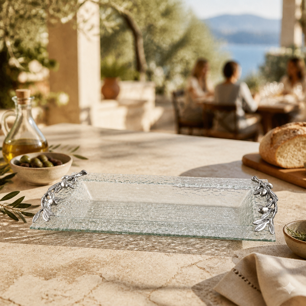 Olive Oblong Glass Serving Tray