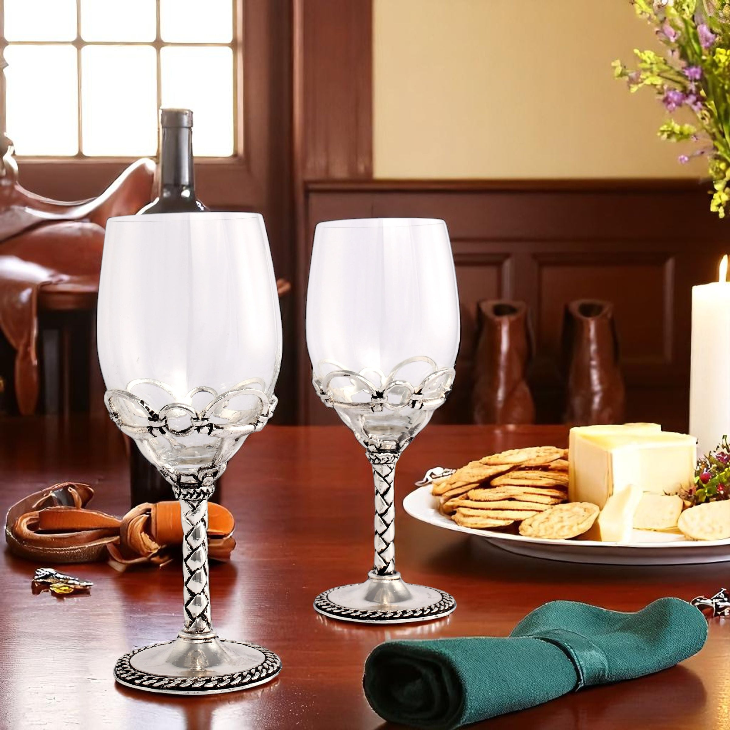 Equestrian Pair of Wine Glasses