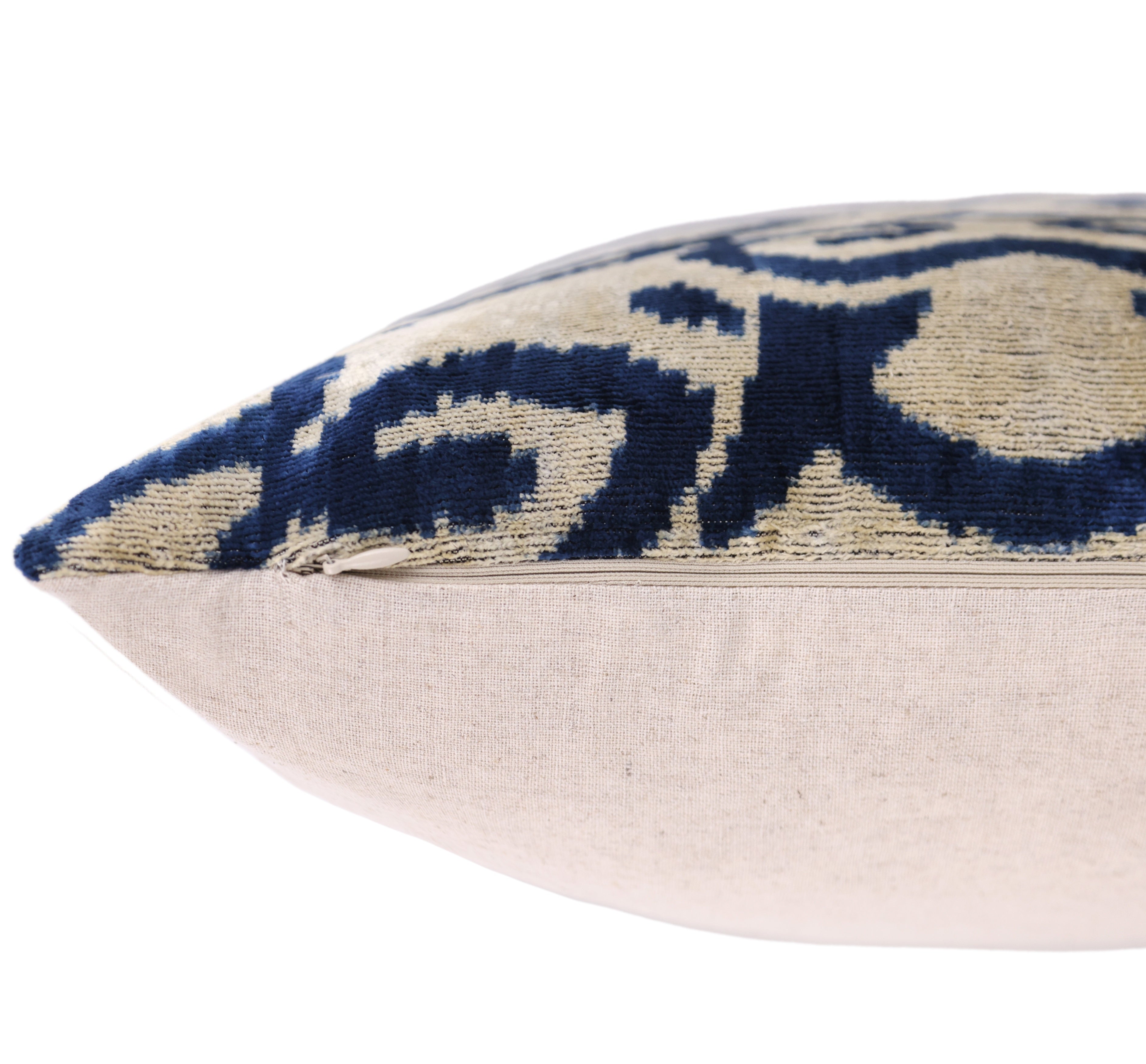 Indigo Ikat Velvet Pillow – Handmade 16x16 Square Accent Cushion