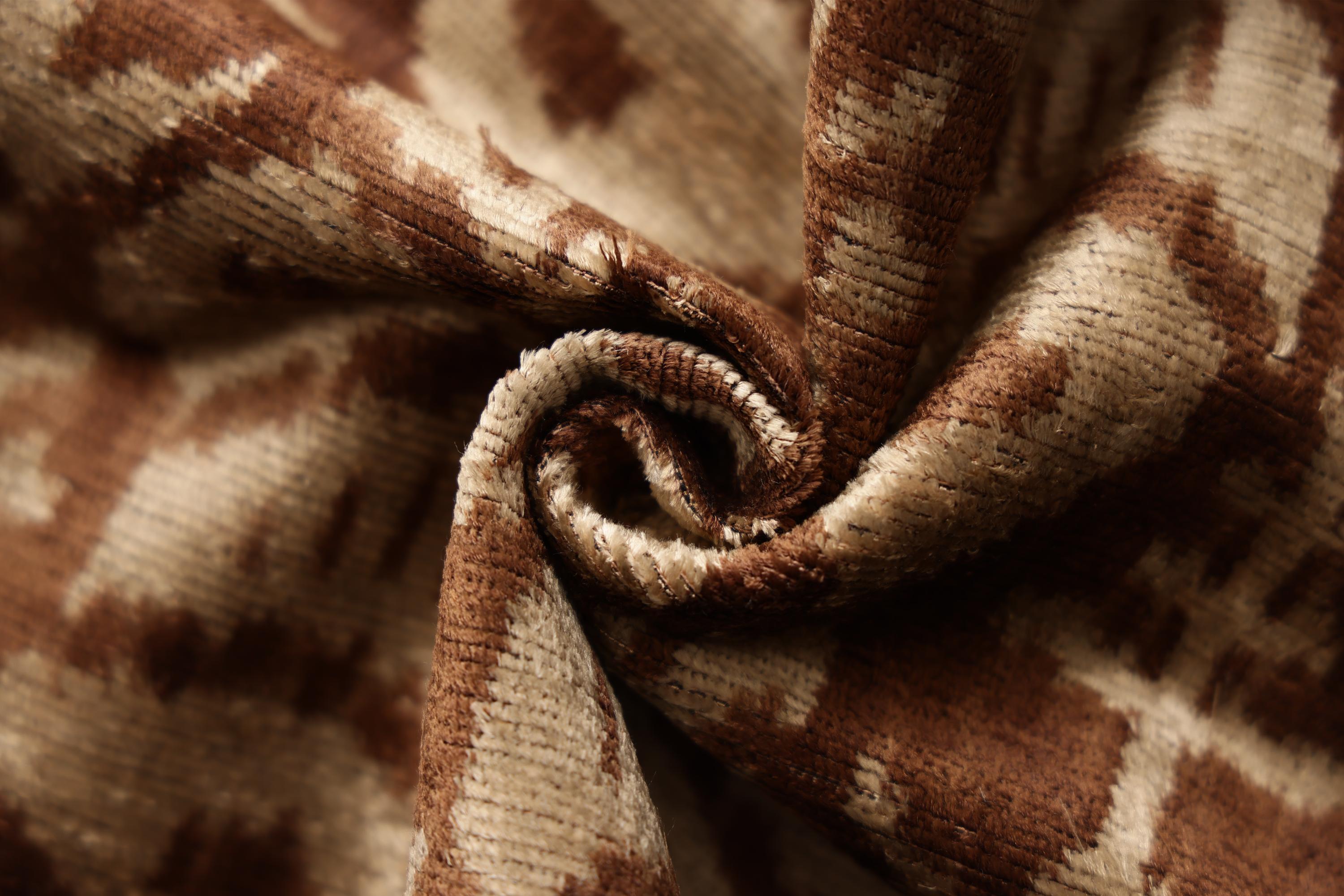 The Cognac & Cream Traditional Ikat Silk Velvet Pillow - 20" x 20"