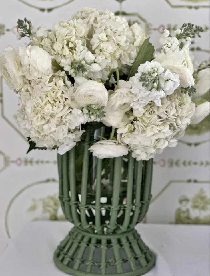 Moss Green Bamboo Wicker Hurricane - The Mayfair Hall