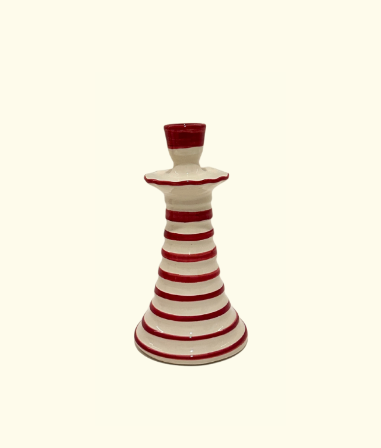 Ruffle Candleholder, Crimson Stripe