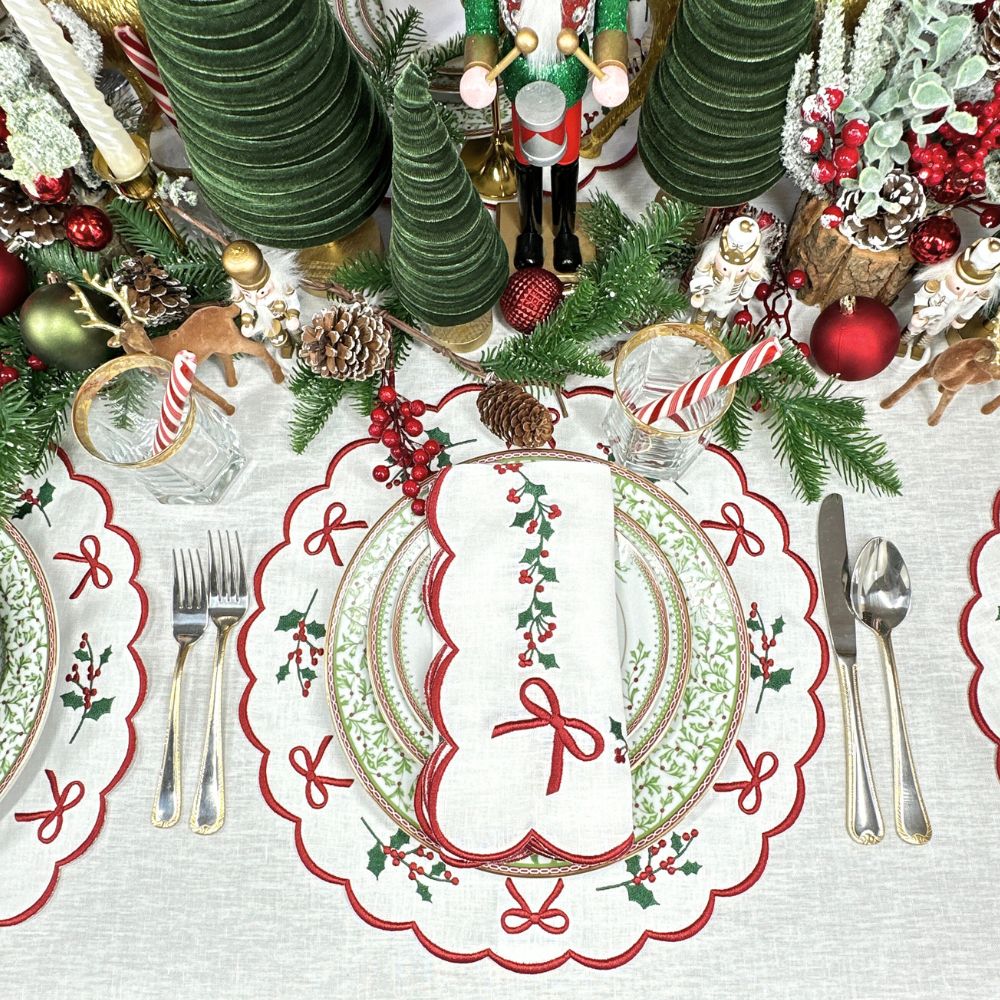 100% Linen - Studio Collection: Holly & Bows - Placemat (Set of 4)