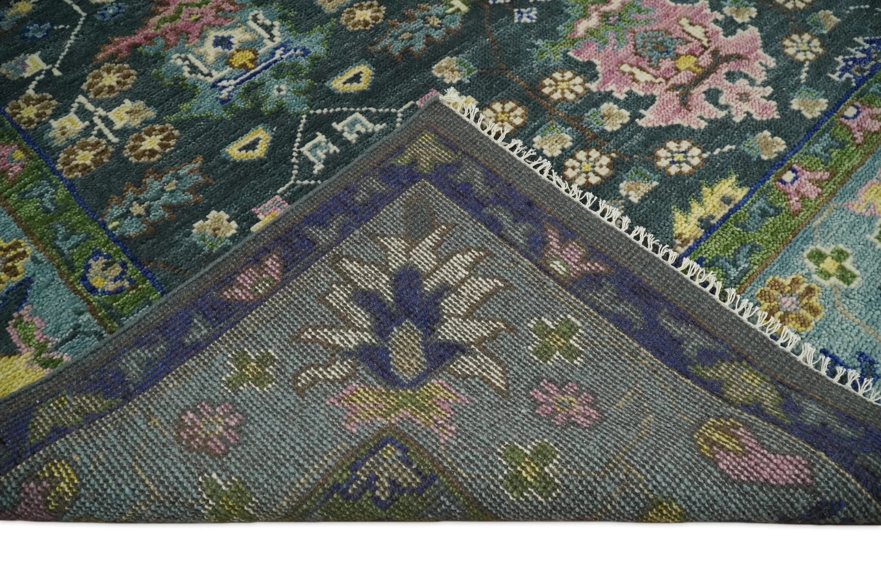 Antique Hand Knotted Green, Moss, and Blue Traditional Turkish Vintage Oushak Custom Made Wool Area Rug