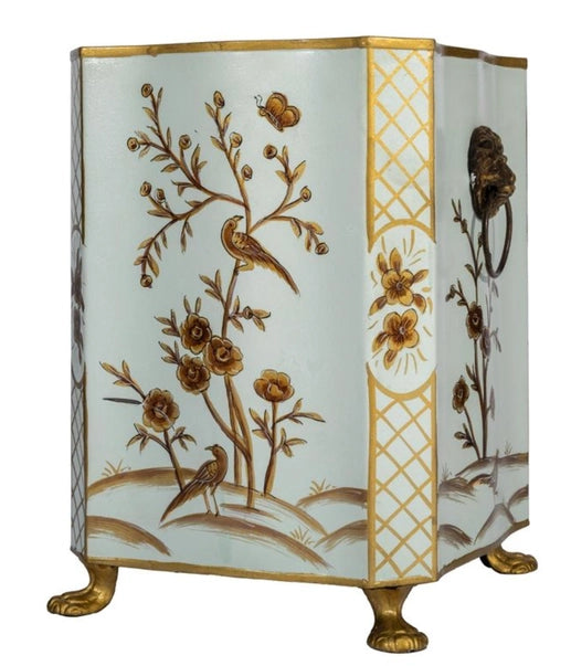 Scalloped Chinoiserie Wastepaper Basket in Soft Green/Gold - The Mayfair Hall