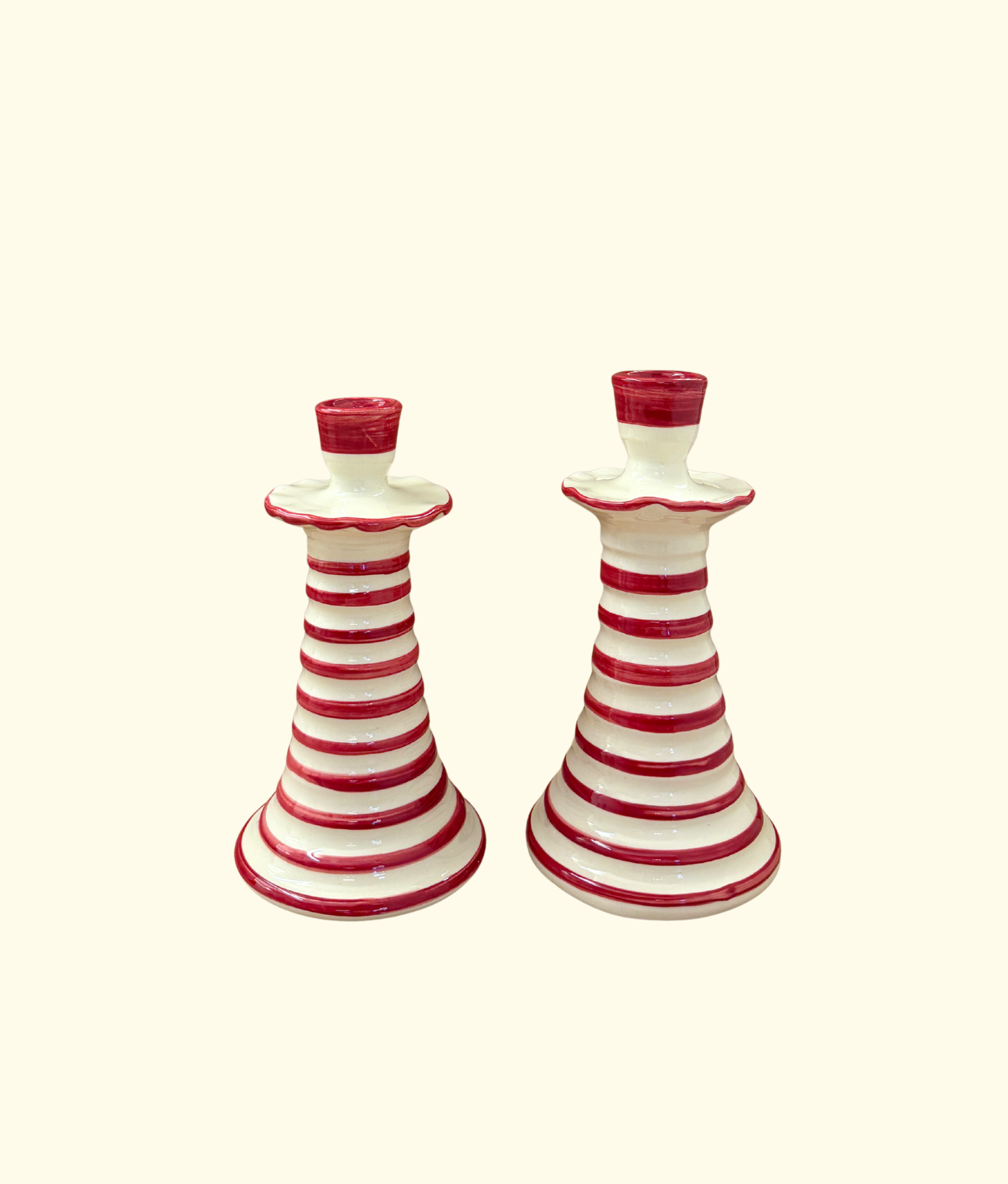 Ruffle Candleholder Set, Crimson Stripe