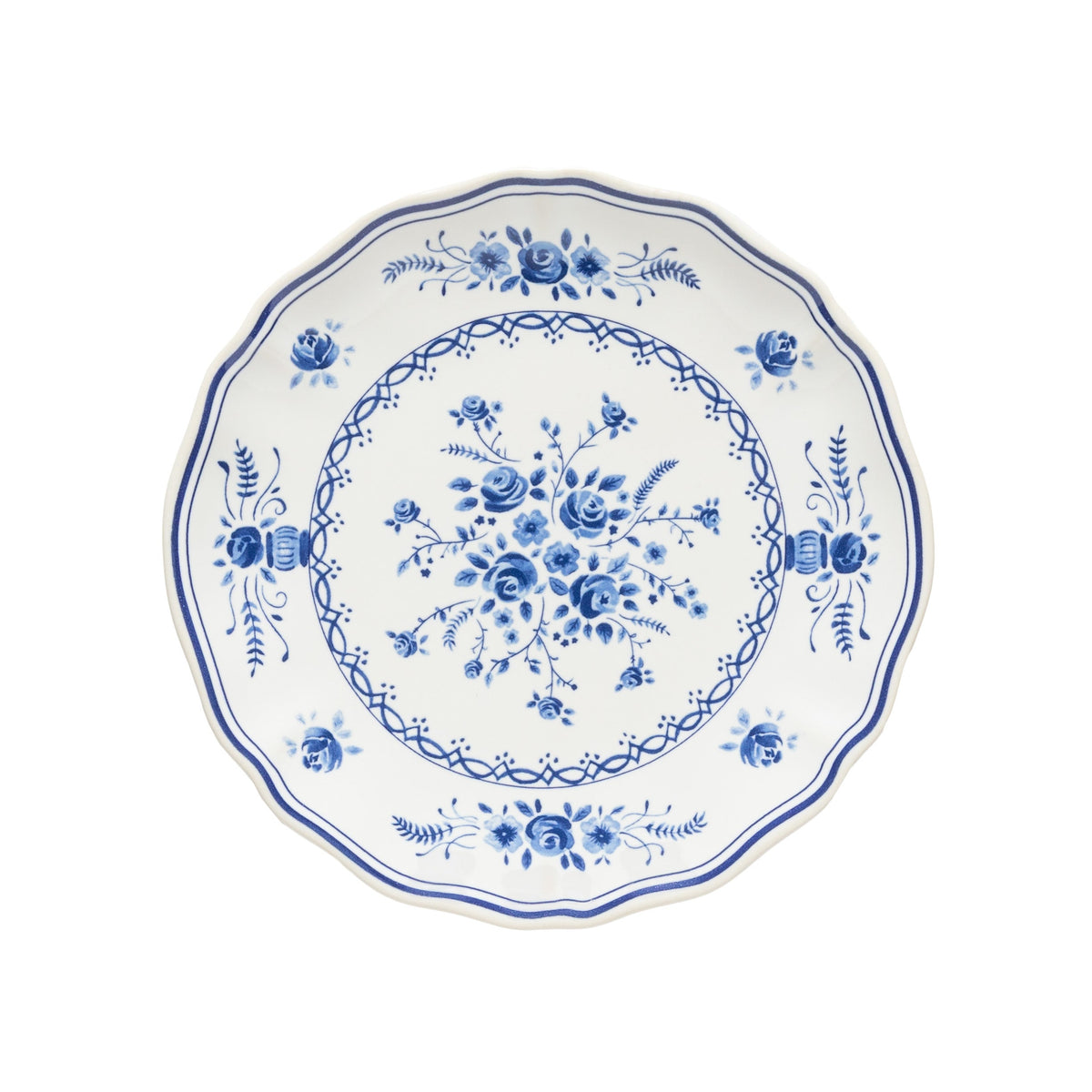Vila White and Blue Floral Stoneware Appetizer Plate — overall form and detail