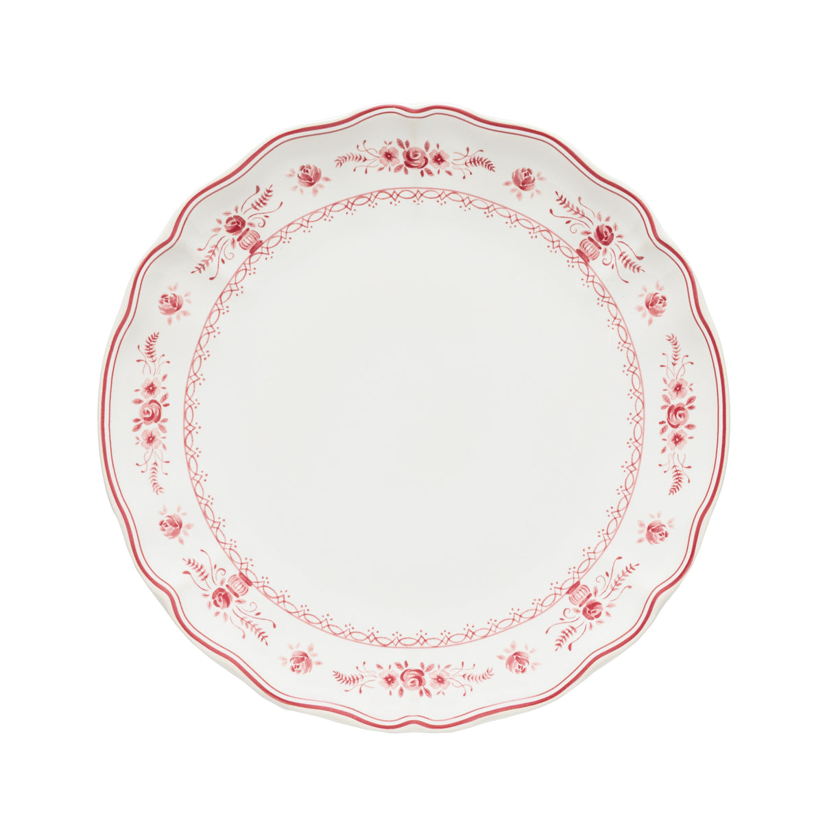 Vila White and Red Floral Stoneware Dinner Plate — overall form and detail