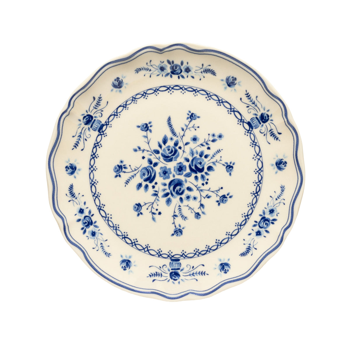 Vila Beige and Blue Floral Stoneware Salad and Dessert Plate — overall form and detail