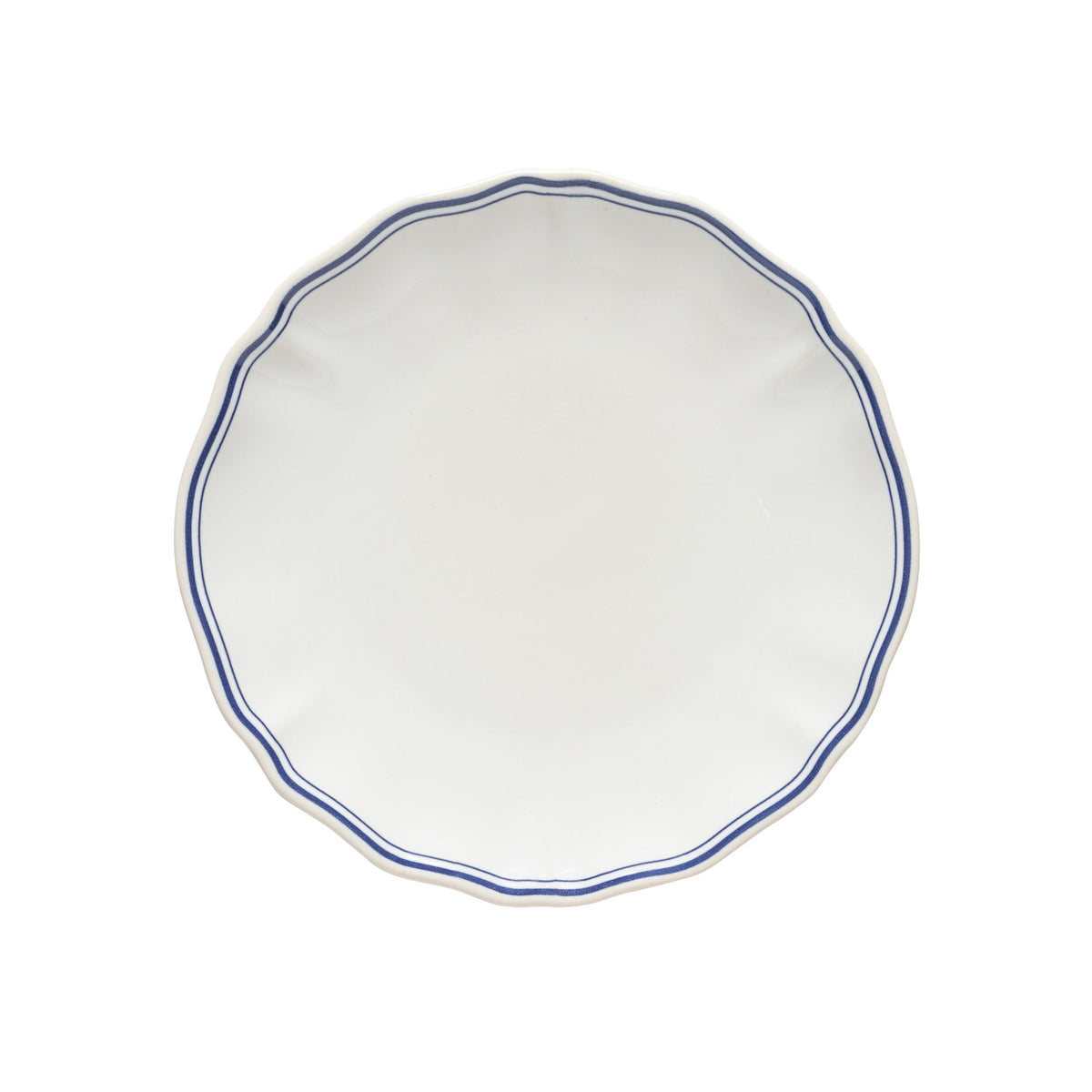 Vila White Blue-Rimmed Stoneware Appetizer Plate — overall form and detail