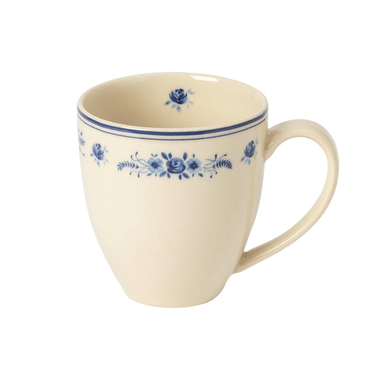 Vila Beige and Blue Floral Stoneware Mug — overall form and detail