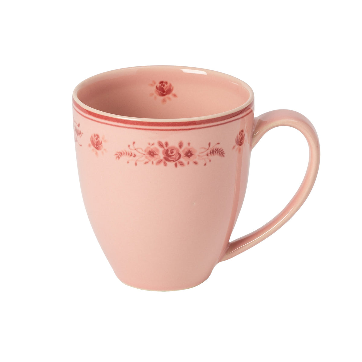 Vila Pink and Red Floral Stoneware Mug — overall form and detail