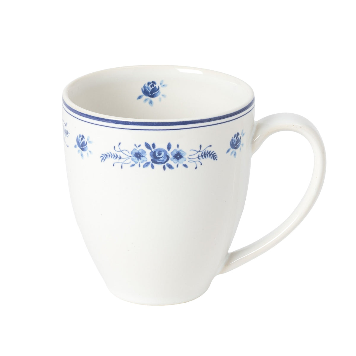 Vila White and Blue Floral Stoneware Mug — overall form and detail