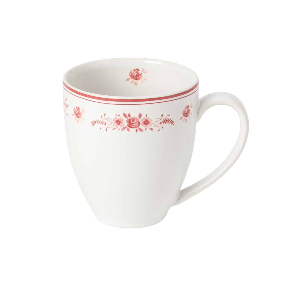 Vila White and Red Floral Stoneware Mug — overall form and detail