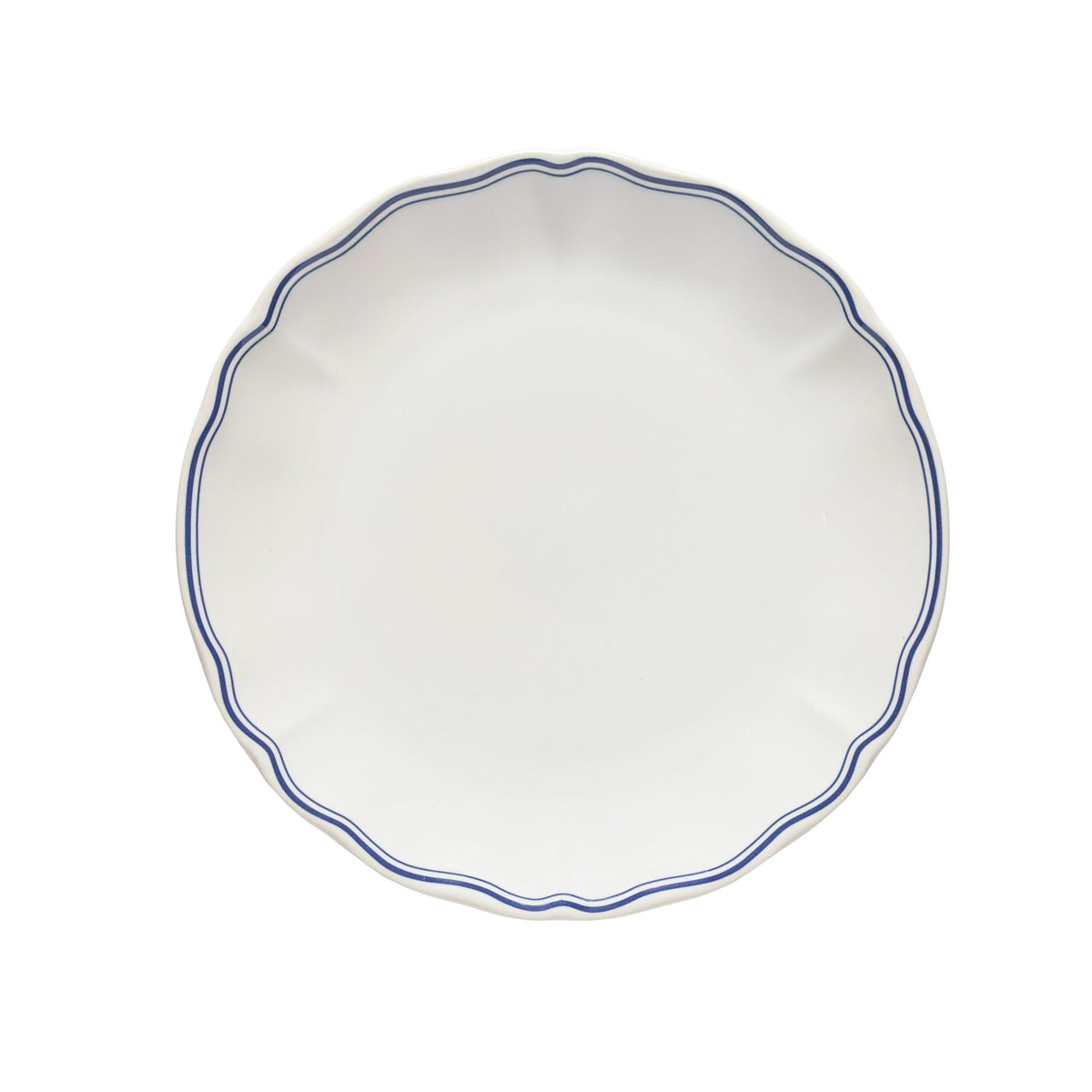 Vila White Blue-Rimmed Stoneware Salad and Dessert Plate — overall form and detail