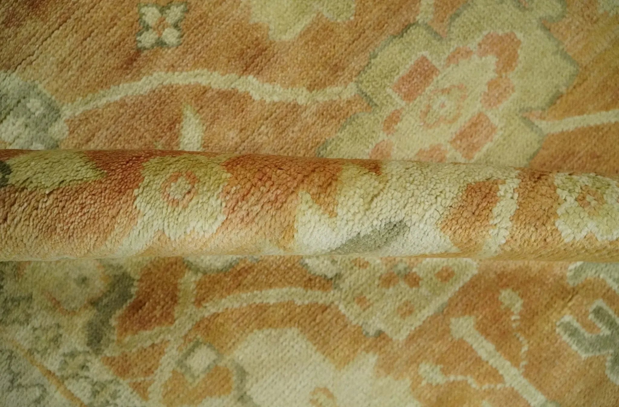 5.8x8.4 Hand Knotted Rust and Beige Traditional Oushak Wool Area Rug - The Mayfair Hall