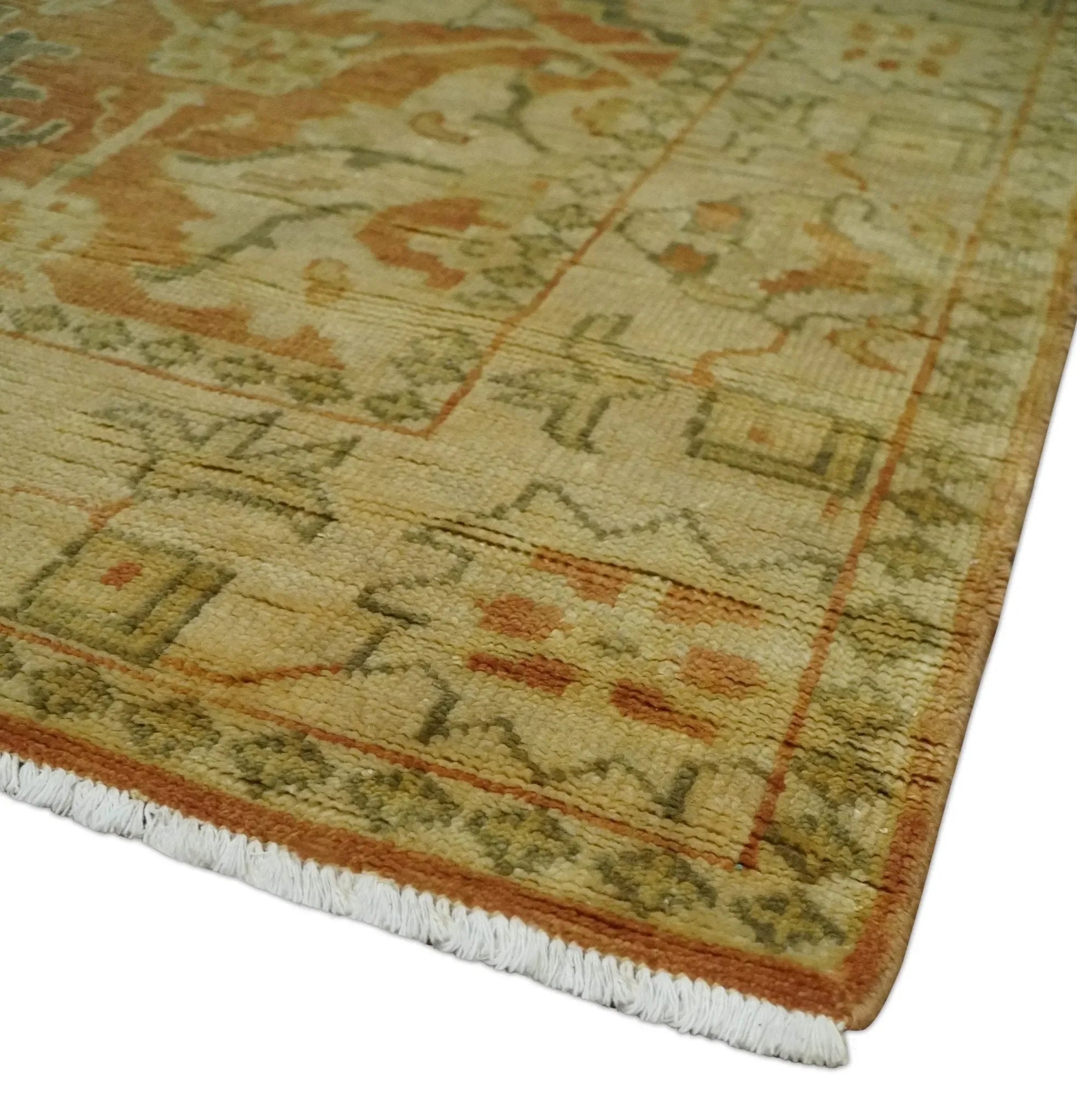 5.8x8.4 Hand Knotted Rust and Beige Traditional Oushak Wool Area Rug - The Mayfair Hall