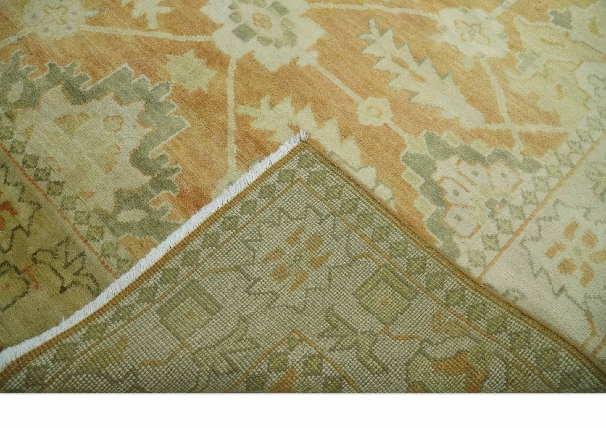 5.8x8.4 Hand Knotted Rust and Beige Traditional Oushak Wool Area Rug - The Mayfair Hall