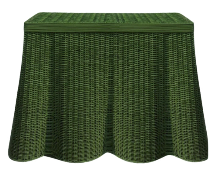Emerald Green Scalloped Wicker Console Table - The Mayfair Hall