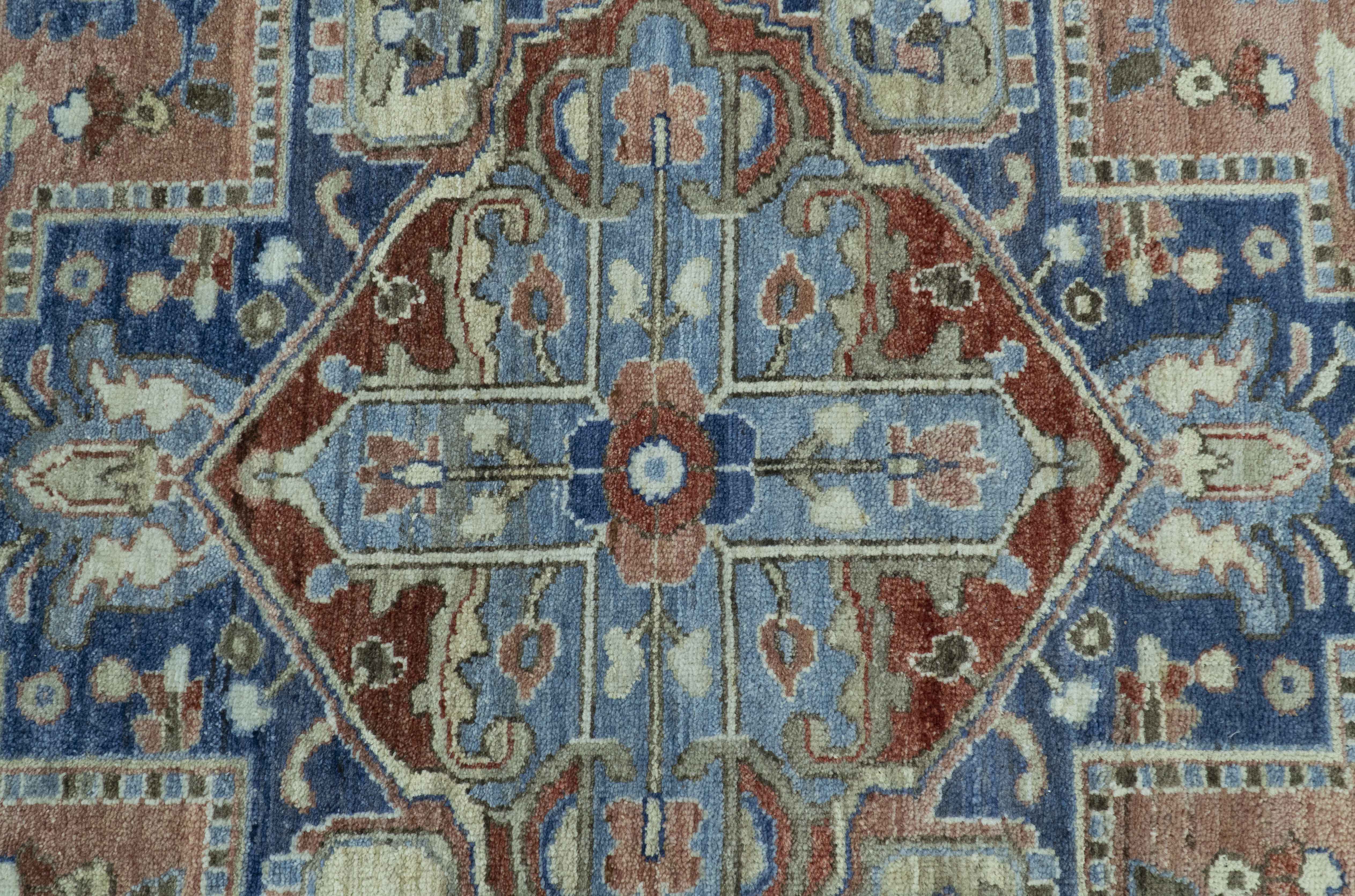 Traditional Serapi Design Rust And Blue Hand Knotted 8x10 Wool Area Rug