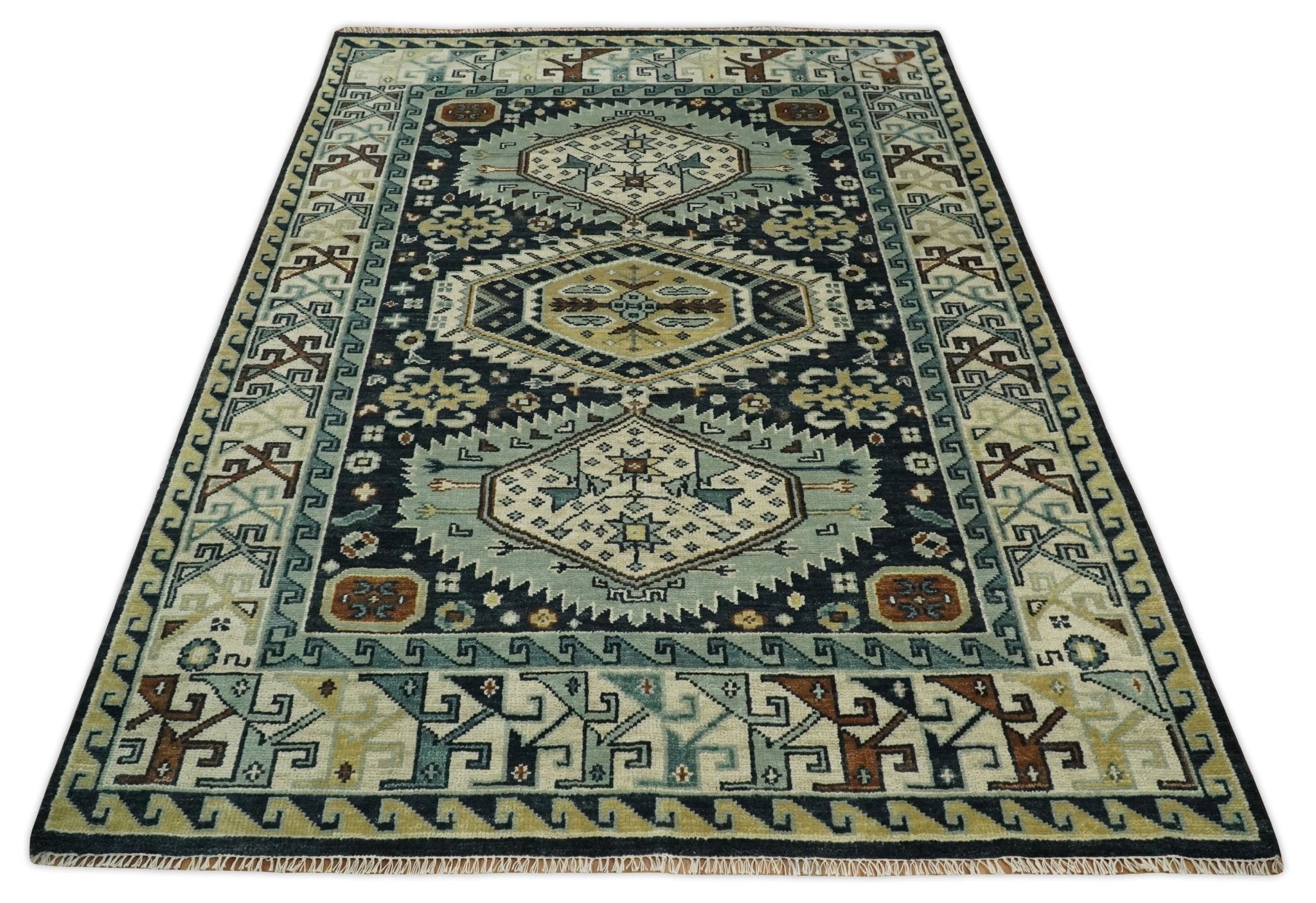 5x8, 6x9, 8x10, 9x12, 10x14 and 12x15 Hand Knotted Blue and Ivory Oriental Traditional Persian Area Rug | TRDCP672 - The Rug Decor