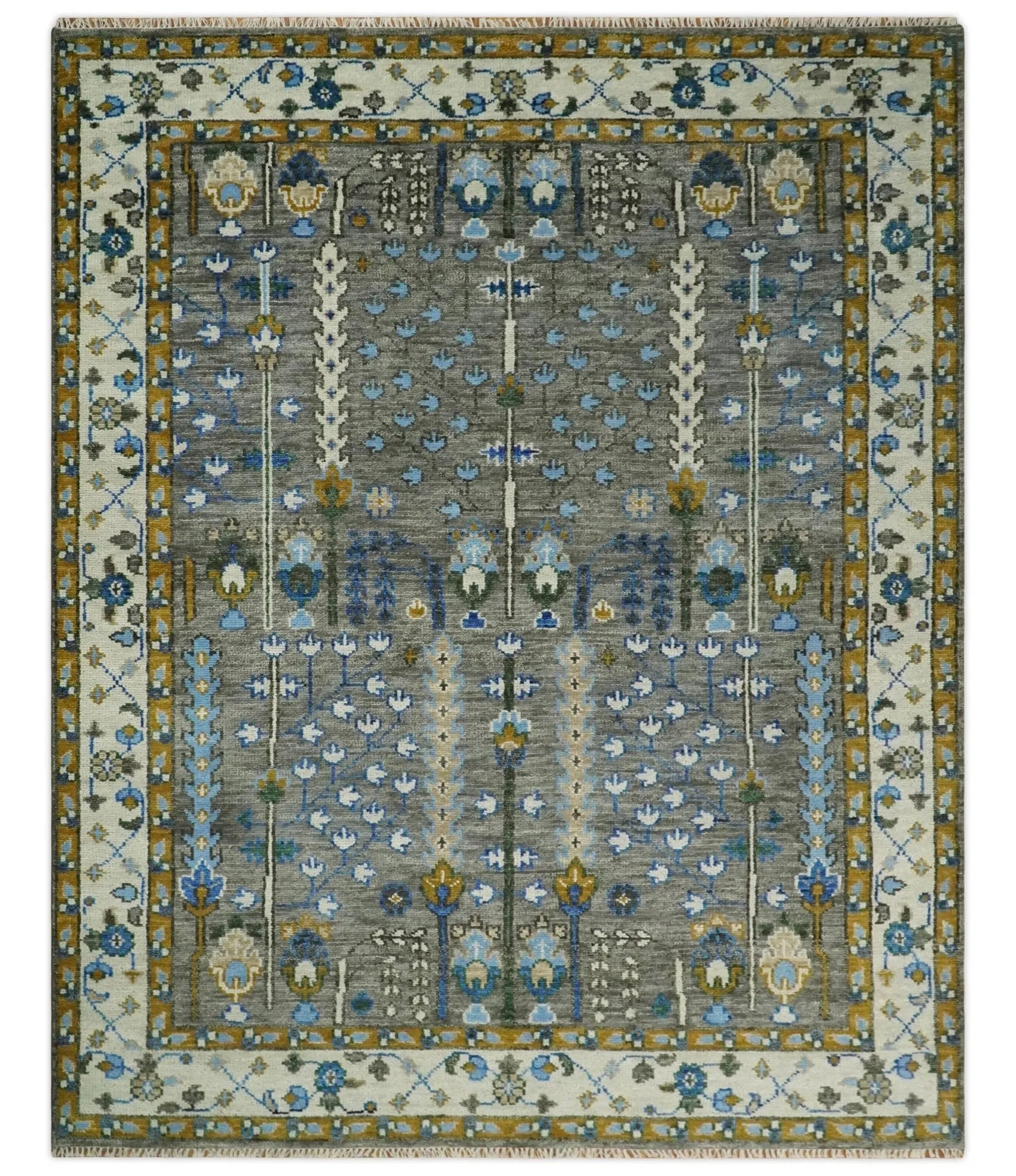 Hand Knotted Charcoal and Ivory Traditional Vintage Style Custom Made Wool Area Rug