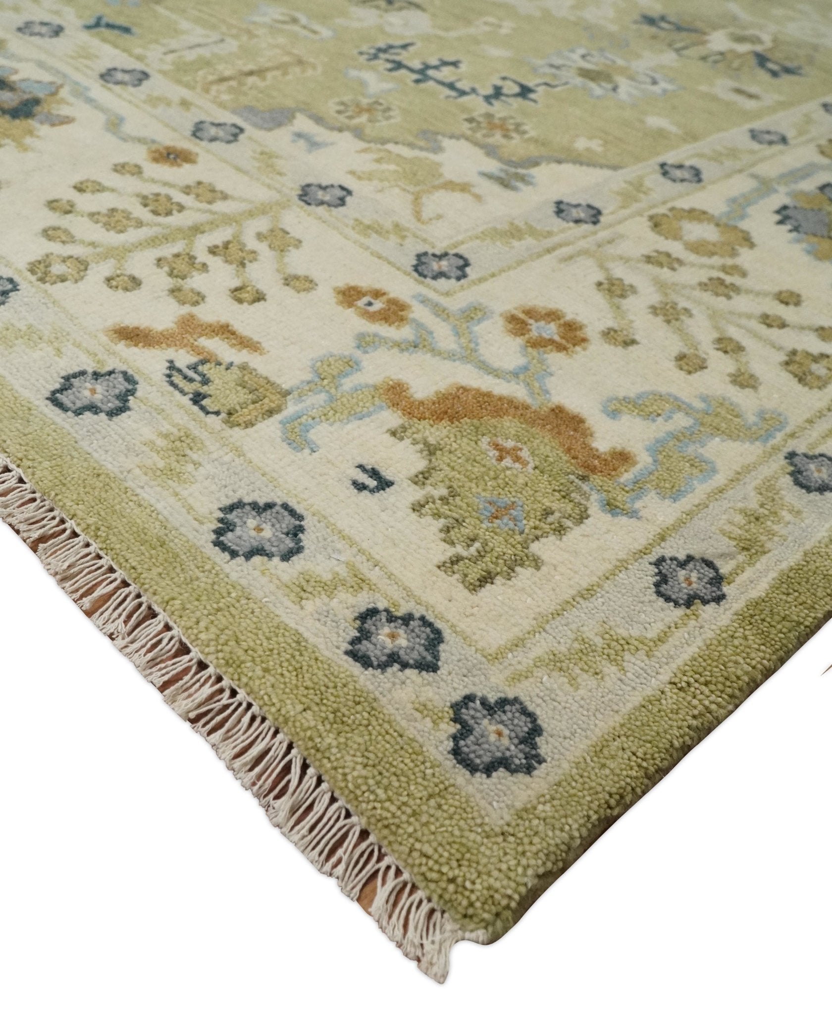5x8, 6x9, 8x10, 9x12, 10x14 and 12x15 Hand Knotted Olive, Silver and Beige Traditional Persian Vintage Heriz Serapi Wool Rug | TRDCP746 - The Rug Decor