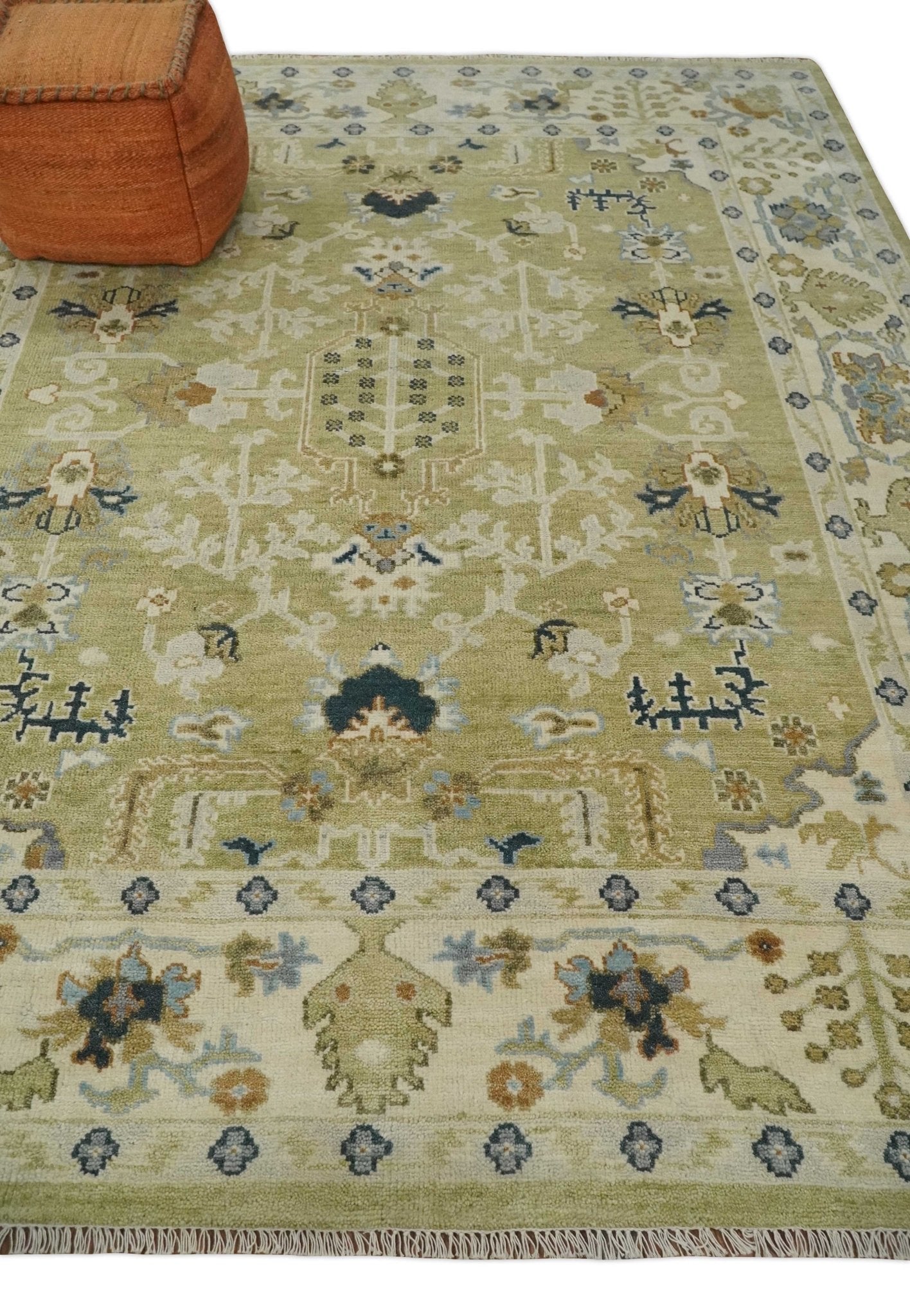 5x8, 6x9, 8x10, 9x12, 10x14 and 12x15 Hand Knotted Olive, Silver and Beige Traditional Persian Vintage Heriz Serapi Wool Rug | TRDCP746 - The Rug Decor