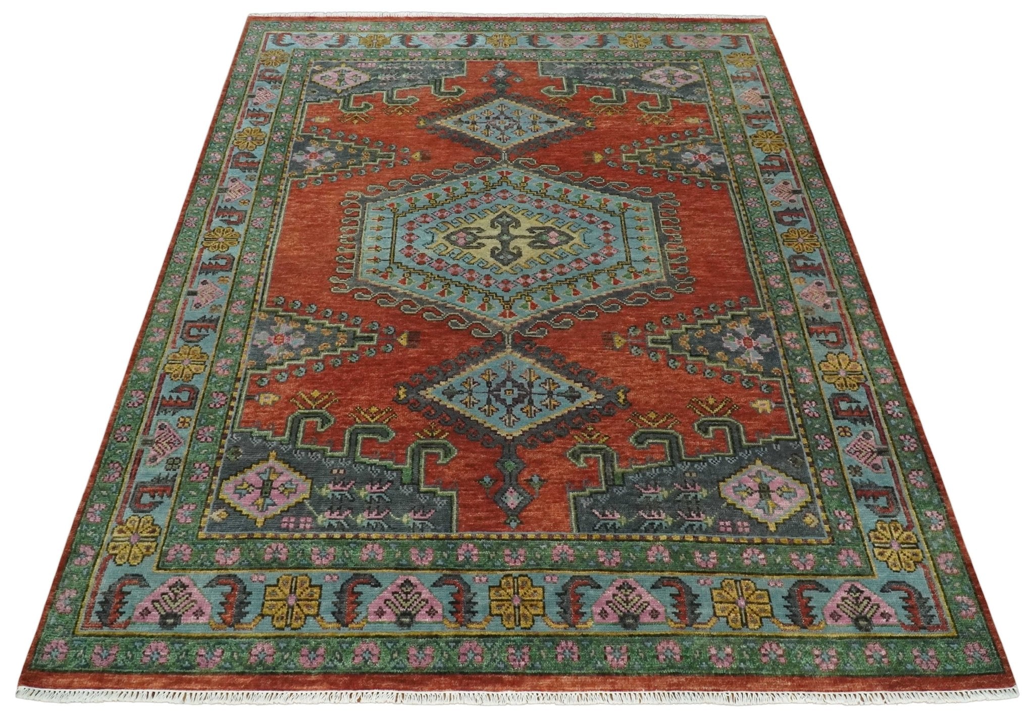 5x8, 6x9, 8x10, 9x12, 10x14 and 12x15 Hand Knotted Red, Blue and Olive Traditional Antique Persian Wool Area Rug | TRDCP914810 - The Rug Decor