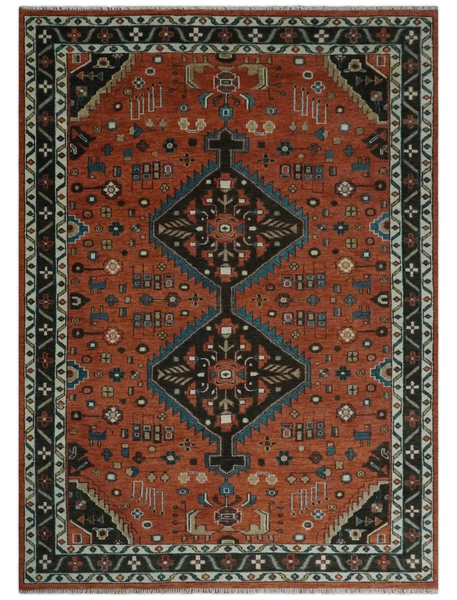 Rust, Ivory, and Brown Oriental Traditional Hand knotted Multi Size Area Rug
